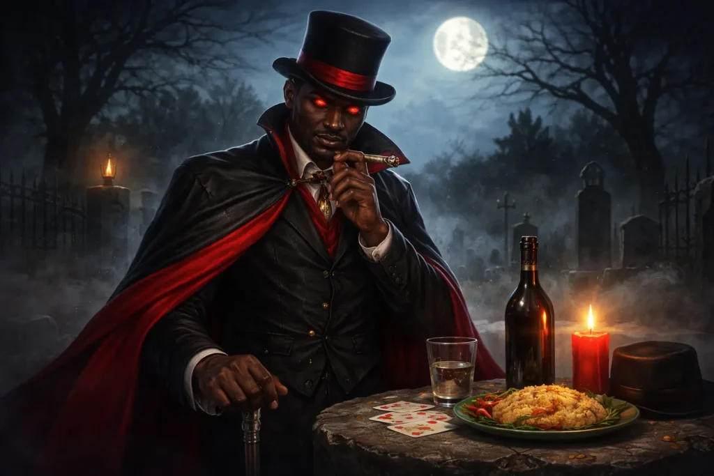 Exu Meia Noite em cenário noturno com lua cheia